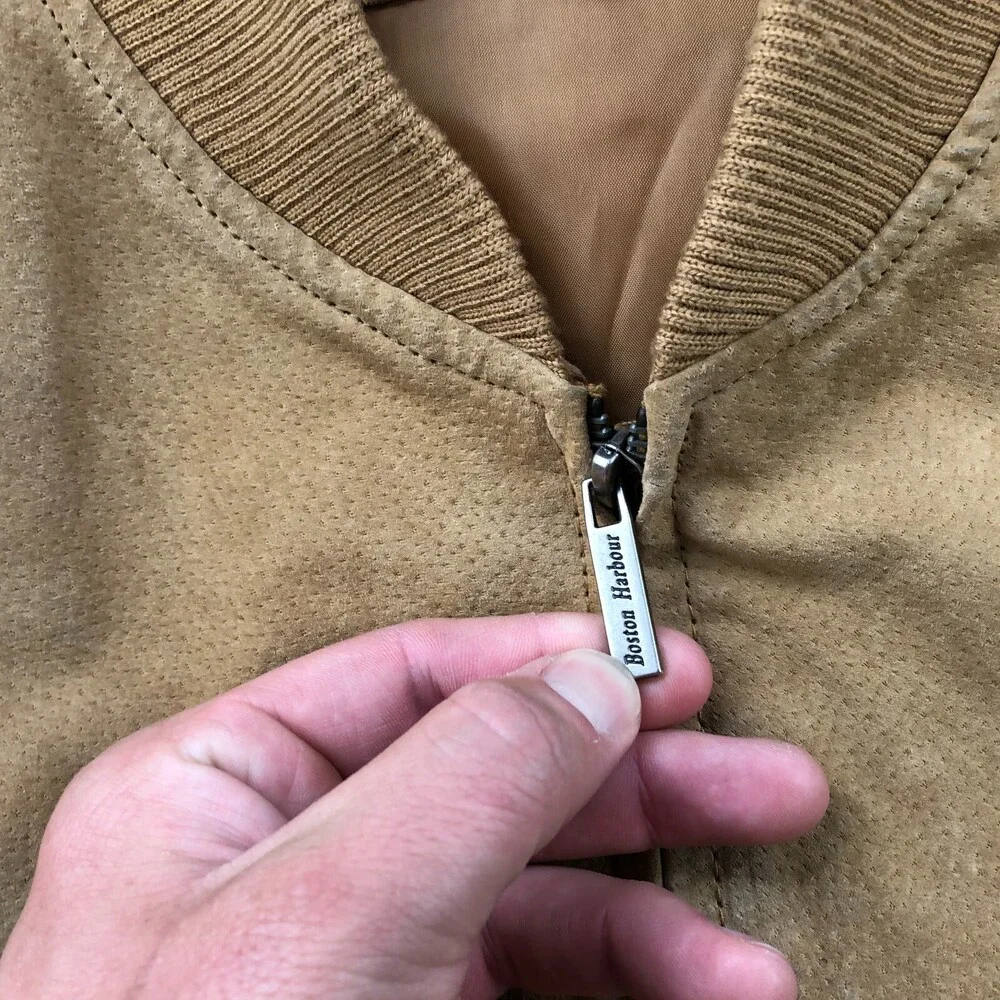 Boston Harbor Jacket Mens XL Beige Leather Bomber Zip Lined - Picture 8 of 15